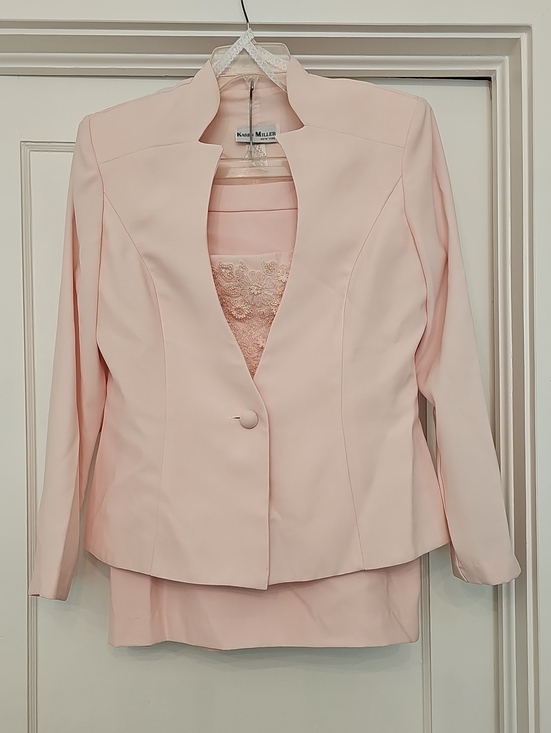 Karen Millen Dresses & Skirts - Karen Millen Light Pink Tailored Blazer, Skirt & Beaded Camisol Formal Suit Set